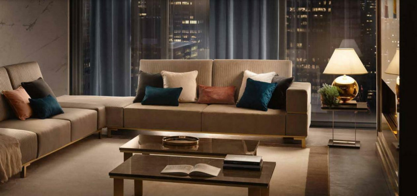 Living landscape couch upholstered textile fabric leather seat suite corner sectional L-shape