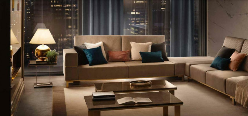 Living landscape couch upholstered textile fabric leather seat suite corner sectional L-shape