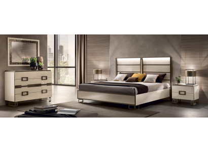 Bedroom bed, nightstand, dresser, mirror, upholstered bed, double bed set 5-piece.