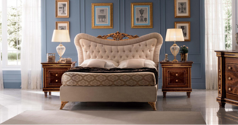 Bed + 2 x Nightstands Bedroom Set Double Bed Baroque Art Nouveau
