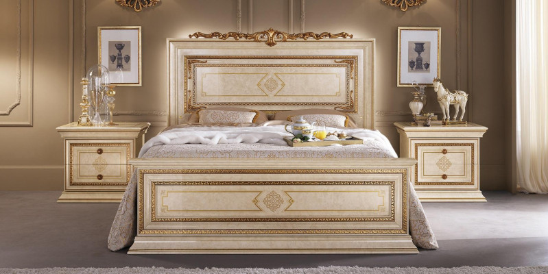 Bed, 2x Nightstands, 3-piece Italian Bedroom Furniture Set, Wooden Beds, New Set