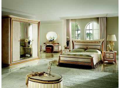 Bed + nightstand royal bedroom upholstered bed Rococo designer furniture