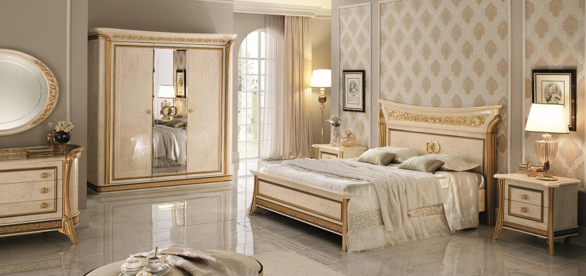 Bed, 2x Nightstands, 3-piece Bedroom Set, Modern Furniture, New ArredoClassic Beds