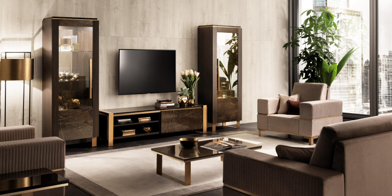 Wall unit TV lowboard elegant display cabinet living room design classic 3-piece set.