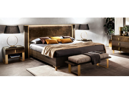 Design bedroom 3-piece set: Leather bed with 2 bedside tables, classical luxury bed set.