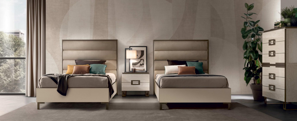 Hotel furnishing 2x beds + nightstand design luxury modern furniture 3-piece set