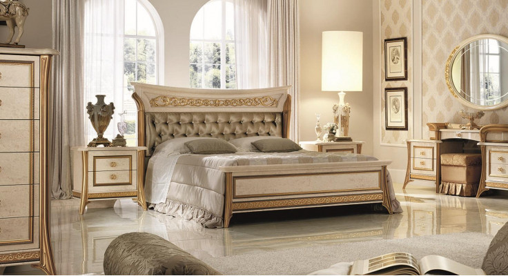 Classic designer wood bed, bedroom, noble upholstered furniture, double beds, new