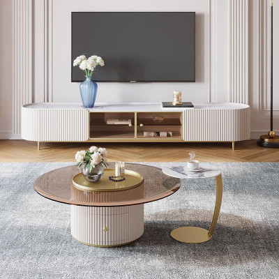 Coffee table sideboard 2-piece LED living room illuminated furniture table