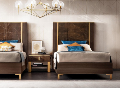 Hotel furnishing 2x beds + bedside table design modern luxury furniture 3-piece set
