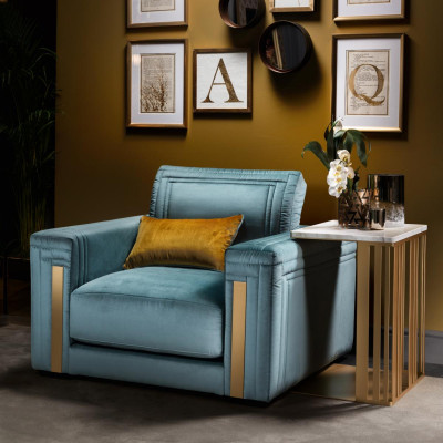 Armchair Club Lounge Design Recliner Upholstered Sofa TV Blue classic furniture