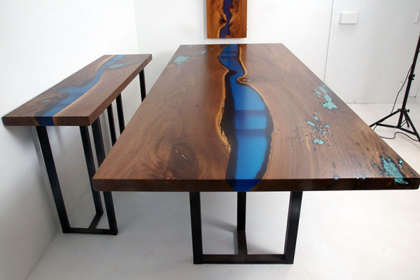 Dining Table River Table Real Solid Wood Epoxy Resin Tables 260x100 New