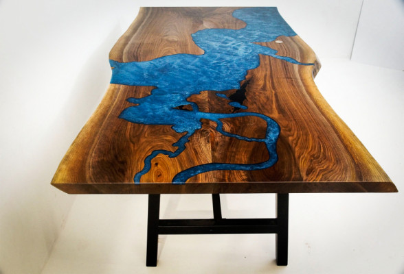 Waterfall table epoxy resin dining table real wood solid furniture epoxy table new