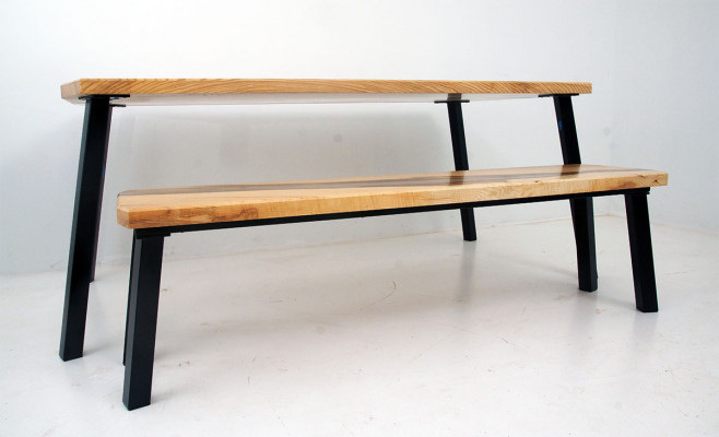 Epoxy Resin Table Bench 2-Piece Set Real Wood Waterfall River Table Group New