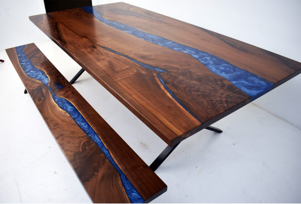 Design table, bench, dining table, kitchen table, tables, benches, solid real wood, living room