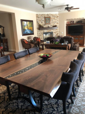 Table dining table tables epoxy resin epoxy waterfall real wood solid furniture