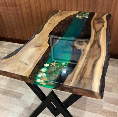 Table dining table tables resin epoxy solid design furniture 200x100 real wood epoxy