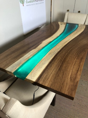 Epoxy resin dining table genuine solid wood furniture waterfall epoxy table 240x100 New