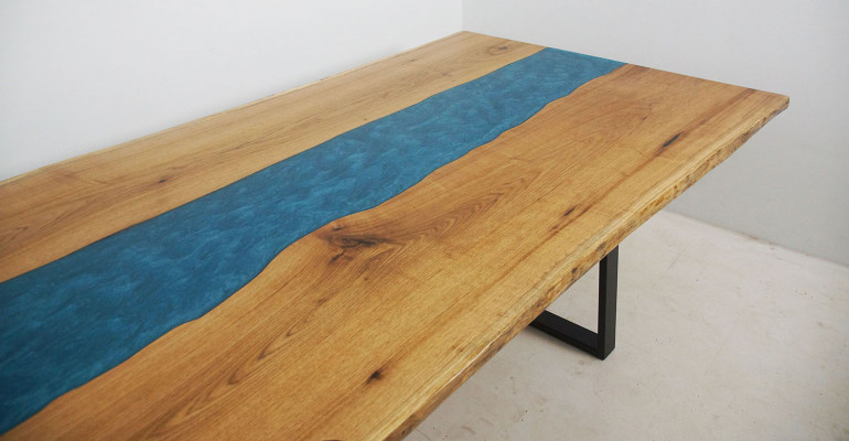 Dining Table River Table Real Wood River Table Epoxy Resin 260x100 Massive