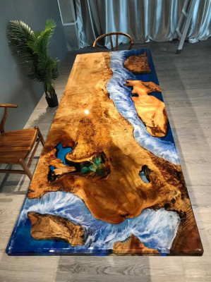 Dining table design, resin table, modern tables, sea river furniture, 220x90 epoxy ocean.