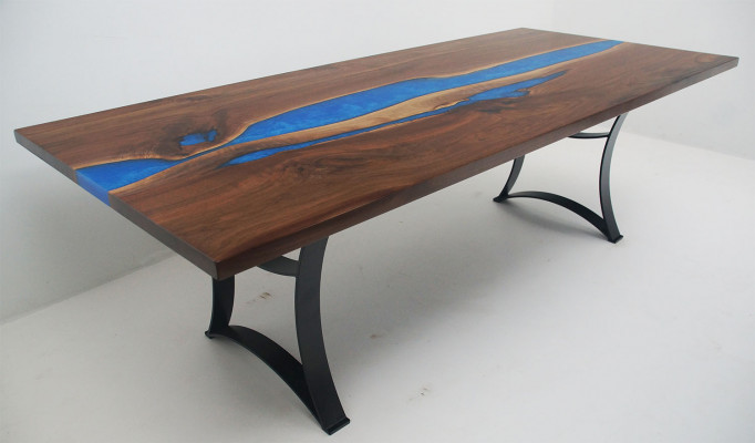 Dining Table Blue River Table Real Wood 220x90 Tables Epoxy Resin New