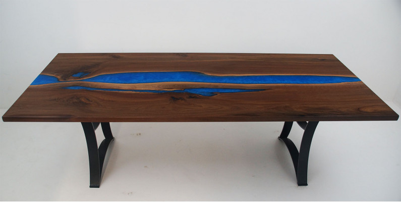 Dining Table Blue River Table Real Wood 220x90 Tables Epoxy Resin New