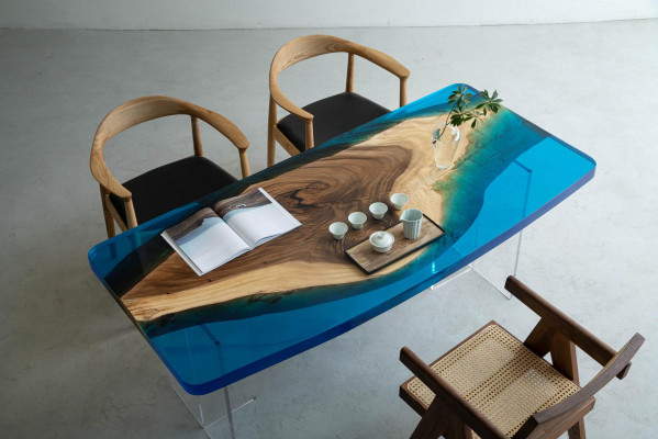 Dining Table Blue River Table Real Wood 200x90 Tables Epoxy Resin New