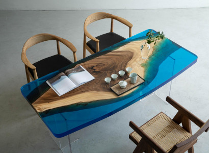 Dining Table Blue River Table Real Wood 200x90 Tables Epoxy Resin New