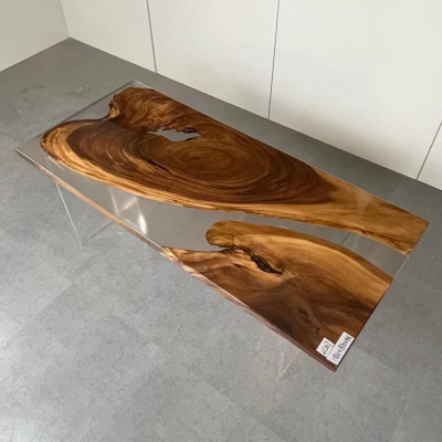 Dining table epoxy resin real wood solid furniture waterfall epoxy table