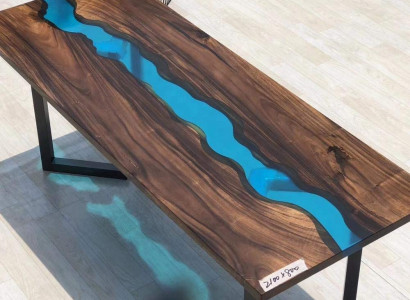 Epoxy Resin River Table Real Solid Wood Blue Water Tables Epoxy Furniture New