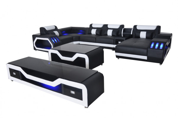 Leather Sofas Corner Suite Design Sofa Living Landscape + Couch Table + RTV G8046