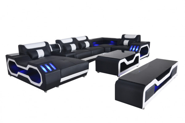 Leather Sofas Corner Suite Design Sofa Living Landscape + Couch Table + RTV G8046