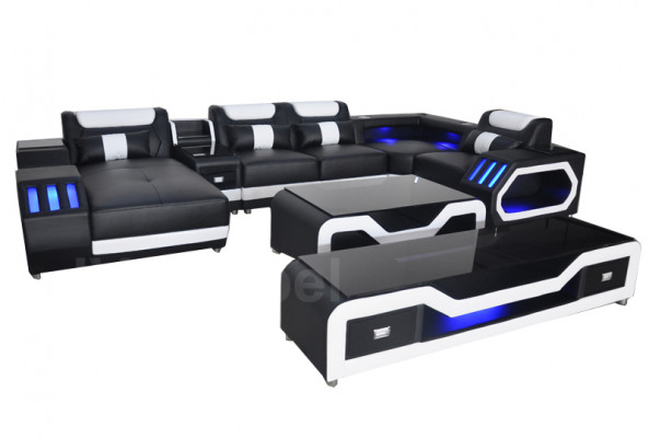 Leather Sofas Corner Suite Design Sofa Living Landscape + Couch Table + RTV G8046