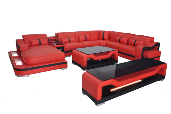 Leather sofa couch corner sofa corner suite living landscape + RTV + coffee table + USB