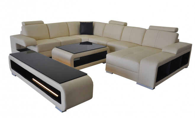 Leather sofa living room set design modern corner sofa U-shape table RTV G8028