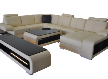 Leather sofa living room set design modern corner sofa U-shape table RTV G8028