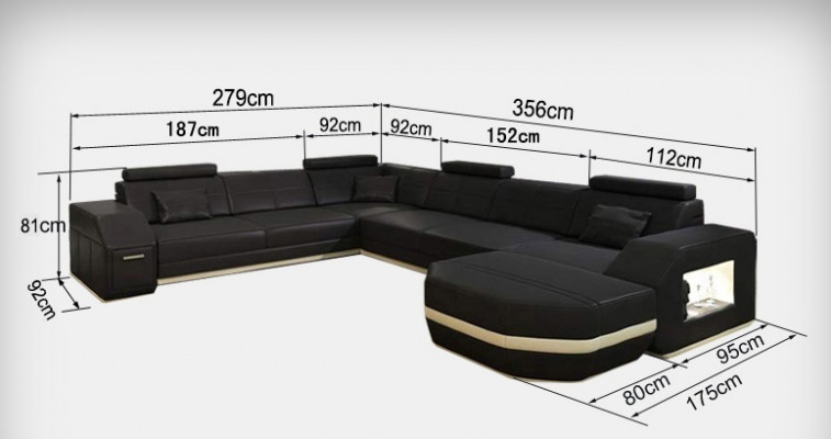Leather sofa couch upholstery corner seating set living landscape U-shape table TV new