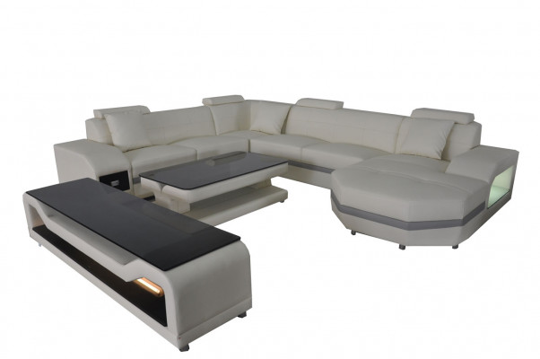 Leather sofa couch upholstery corner seating set living landscape U shape couches +USB