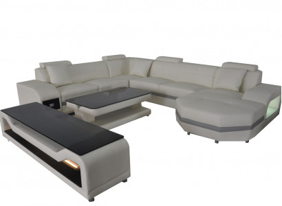 Leather sofa couch upholstery corner seating set living landscape U shape couches +USB