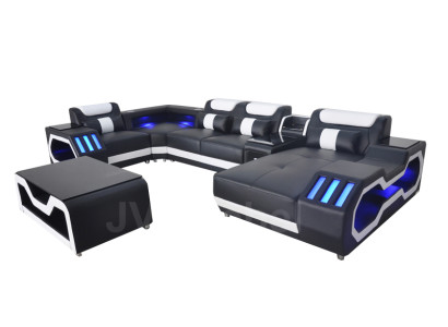 Leather sofa couch upholstery corner set modern living landscape table + USB + LED
