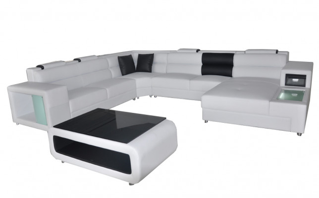 Design leather upholstered corner leather seating sofa USB upholstery corner living landscape room