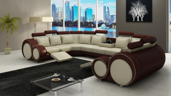 Modern leather couch corner sofa upholstery sofas XXL big living landscapes + USB