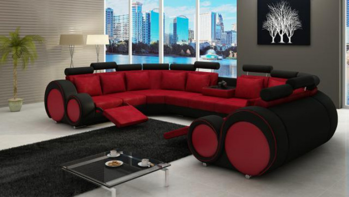 Modern leather couch corner sofa upholstery sofas XXL big living landscapes + USB