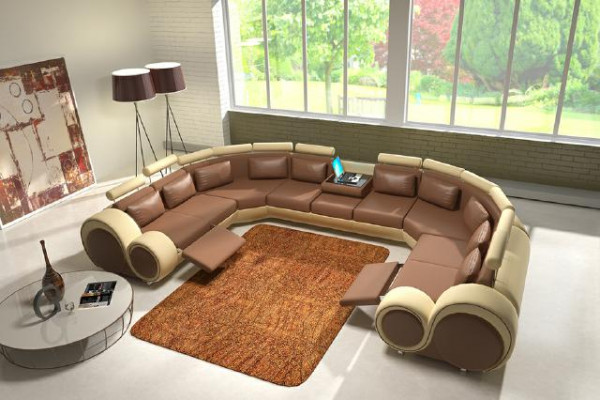 Leather sofa upholstery couch living area leather textile sofa XXL corner sofa