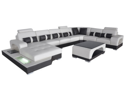 Leather Sofa Modern Seat Couch Upholstery Design Corner Sofas Living Landscape + Table