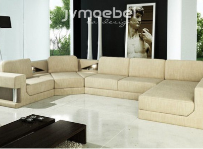 Corner sofa with bed function, modern design sofa, textile fabric, U-shaped couch living landscape.
