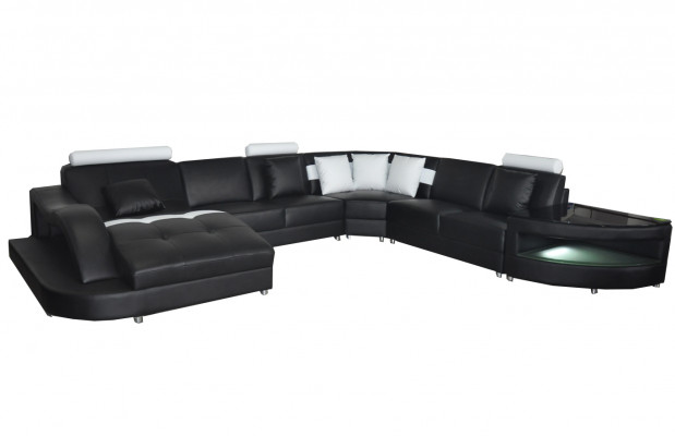 Leather sofa living landscape corner set design modern sofa with USB L6015 table