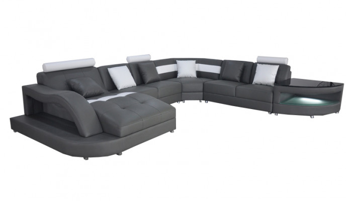 Leather sofa living landscape corner set design modern sofa with USB L6015 table