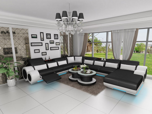 Leather sofa couch sectional corner set design modern sofa with USB