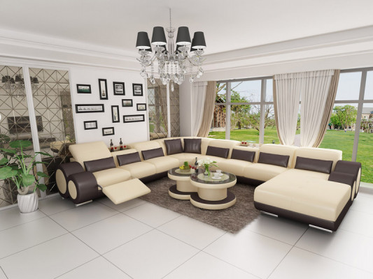 Leather sofa couch sectional corner set design modern sofa with USB