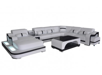 Corner sofa corner suite corner couch sofa couch upholstery living landscape table USB LED new